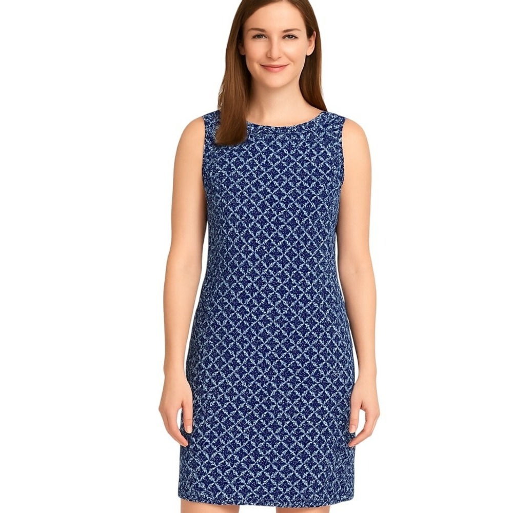 Mario Serrani Sheath Dress Size 2 Blue Geometric‎ Sleeveless Modern Chic Coastal